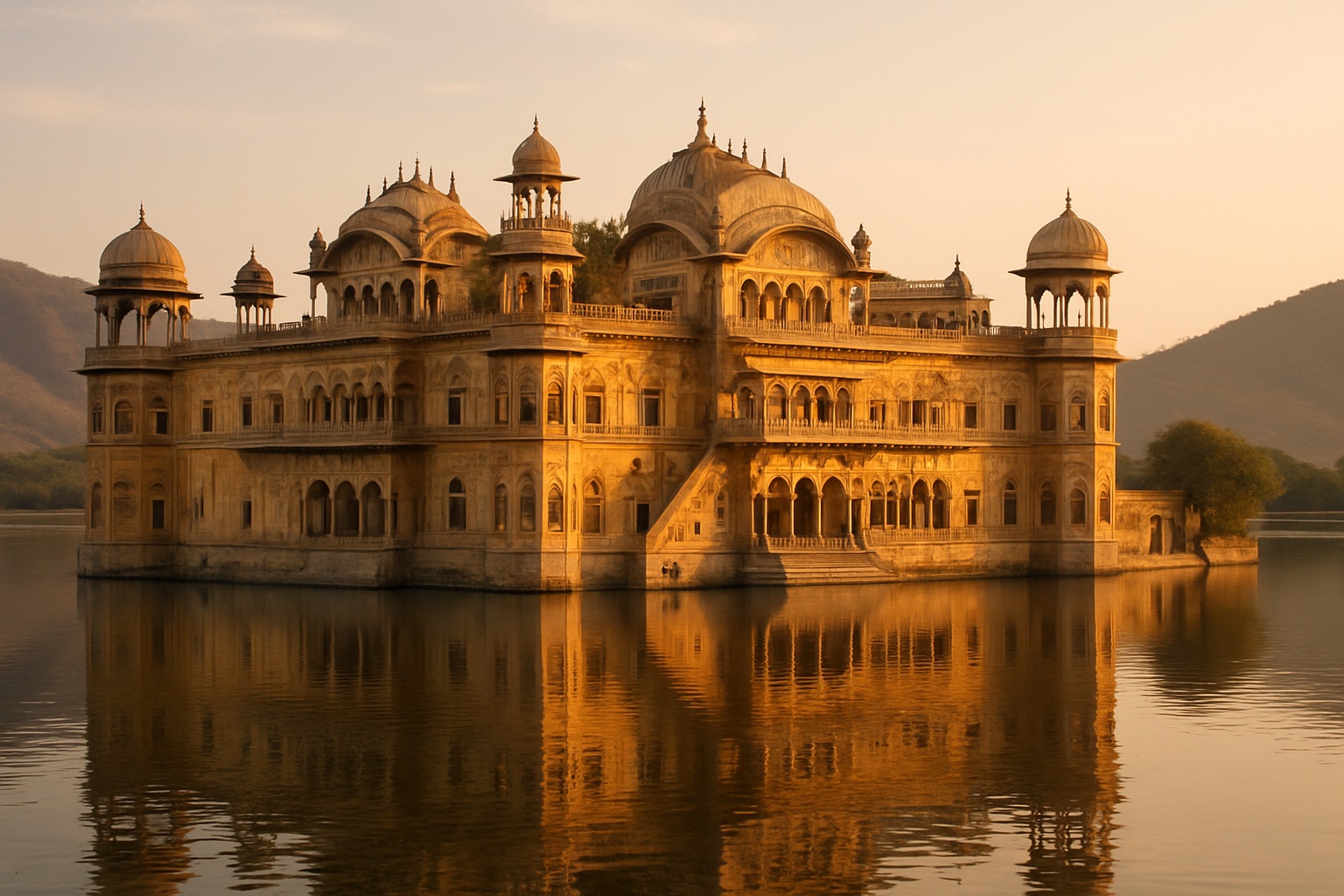 Prächtiger Maharadscha-Palast in Rajasthan mit See