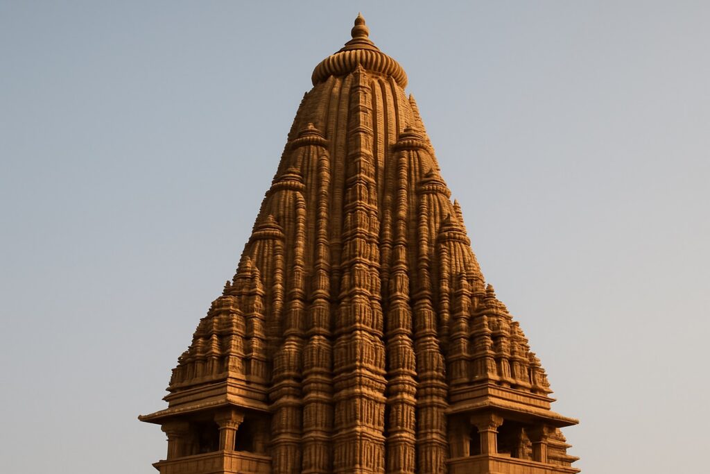 Kunstvolle Steinmetzarbeiten an einem Tempel von Khajuraho